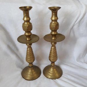 Vintage Candlesticks Brass Etched Candle Holders
